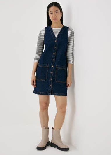 Mid Wash Denim Pinafore Dress