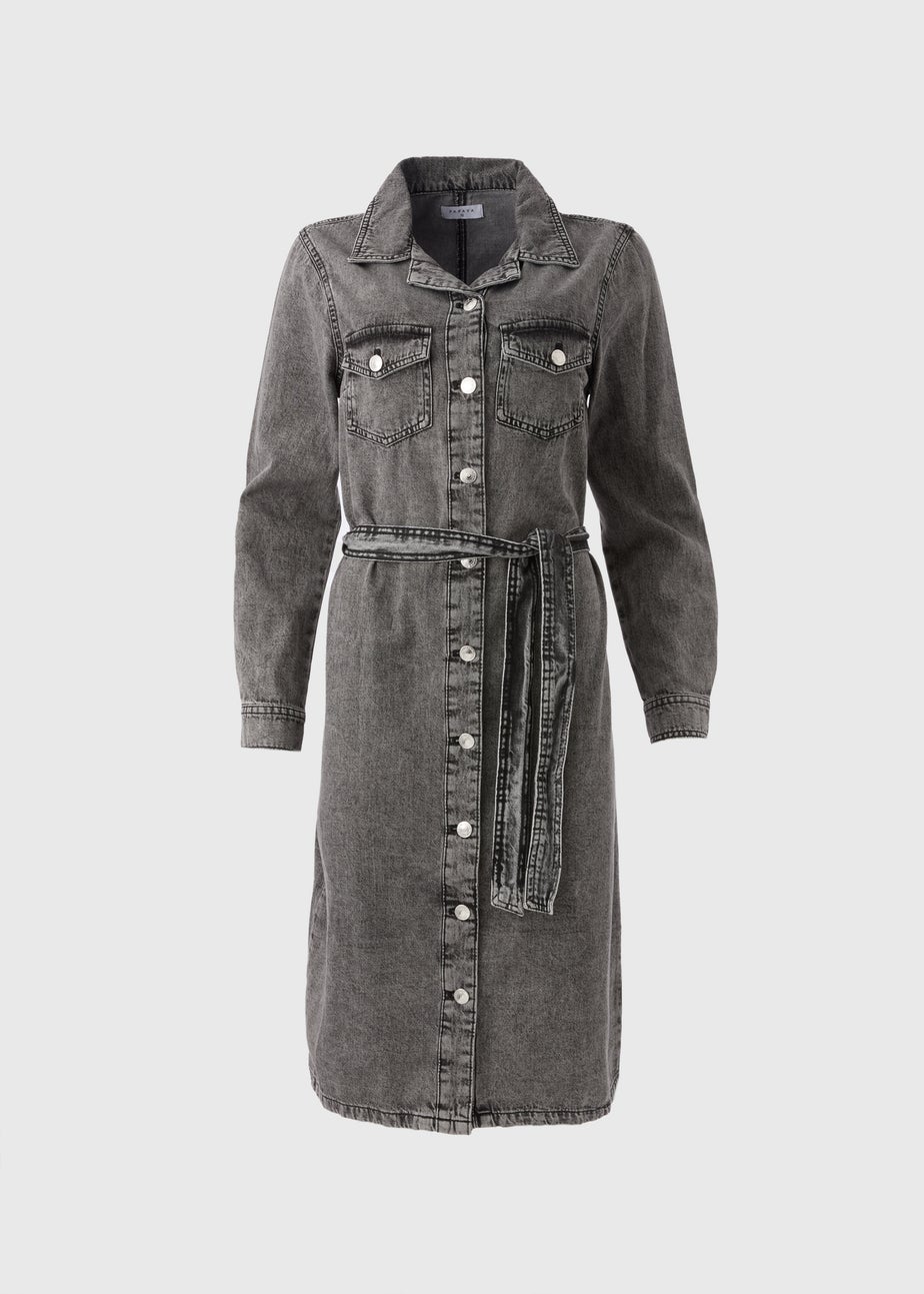 Grey Denim Shirt Midi Dress