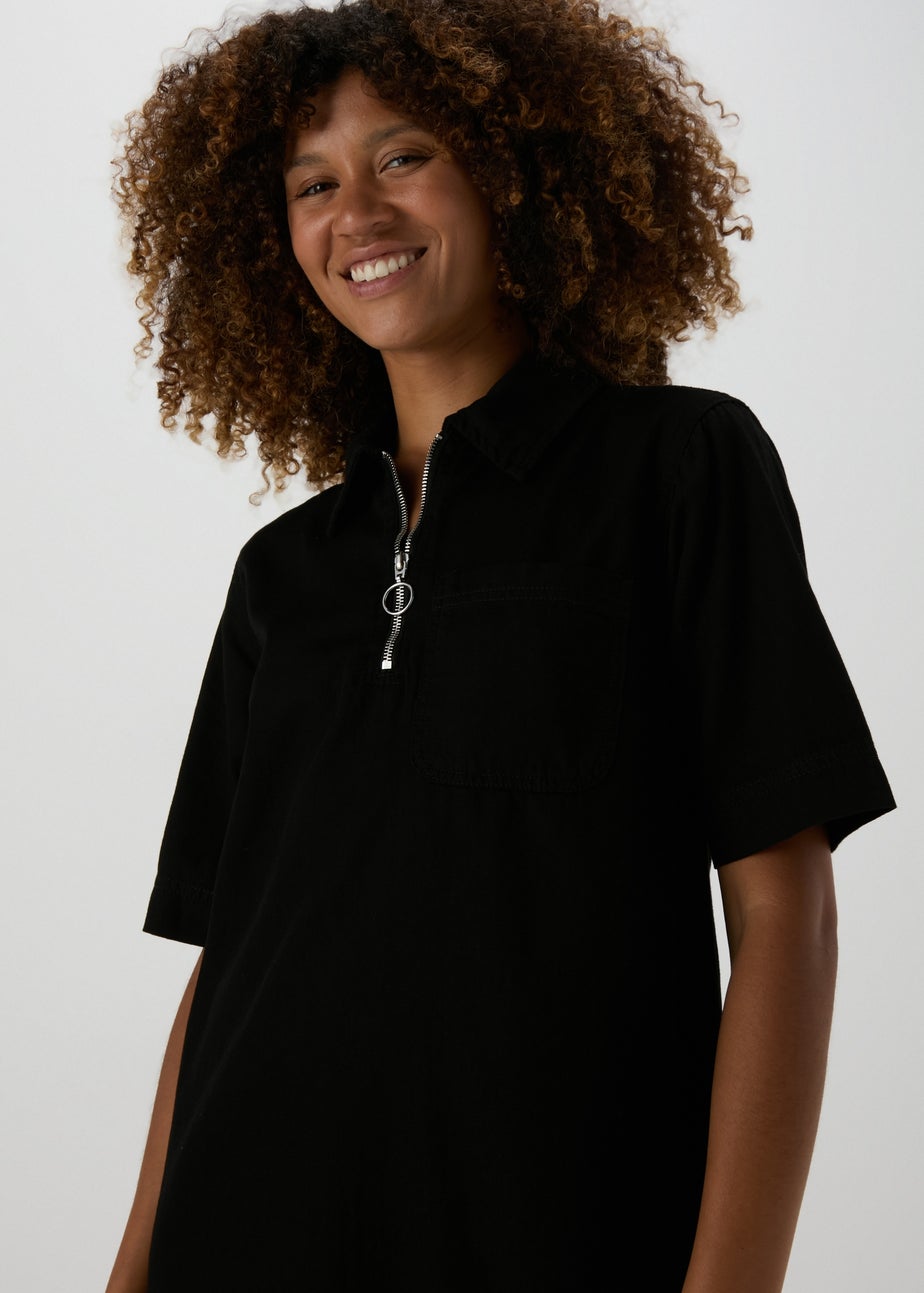 Black Denim Zip Mini Dress