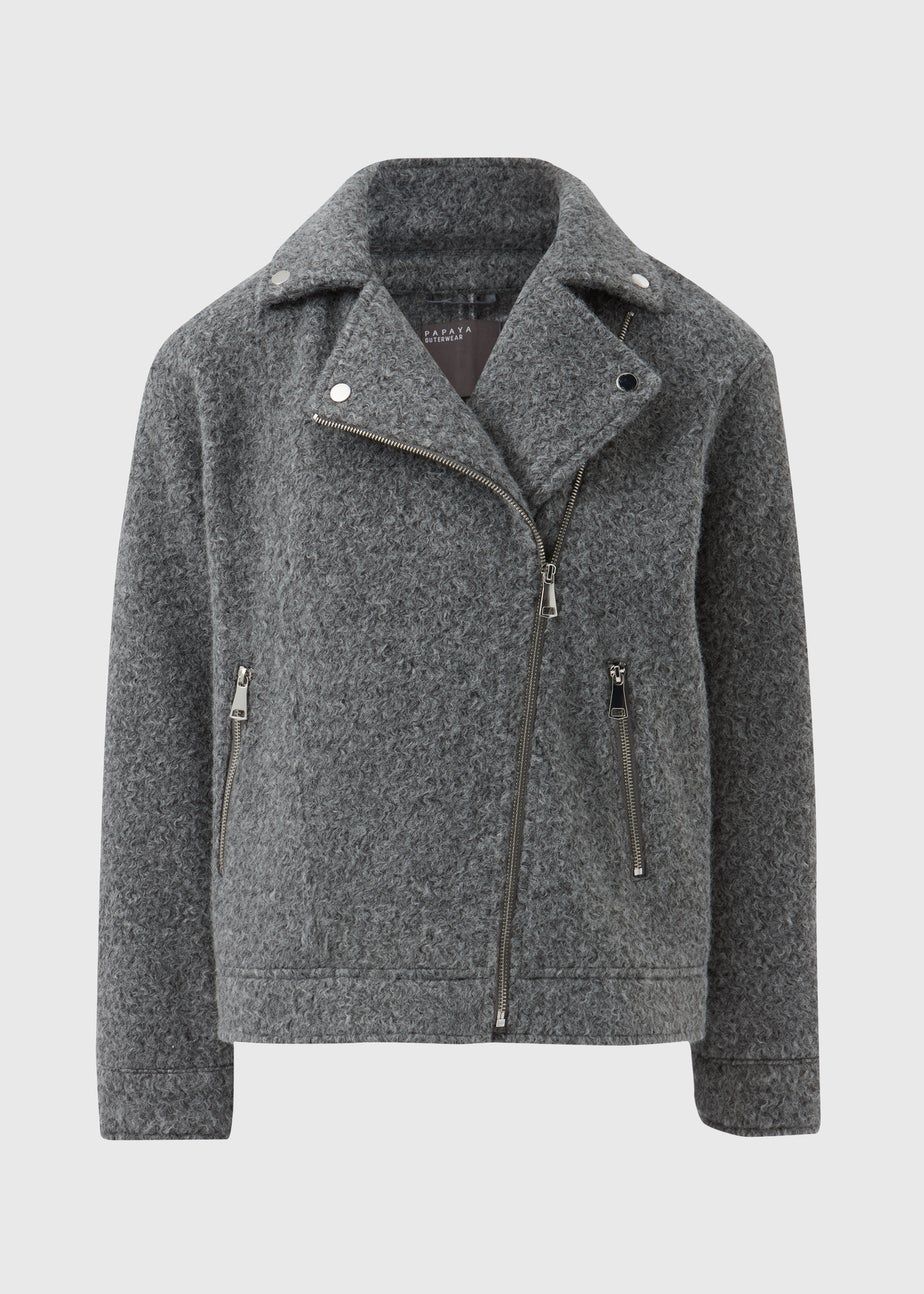 Grey Boucle Biker Jacket