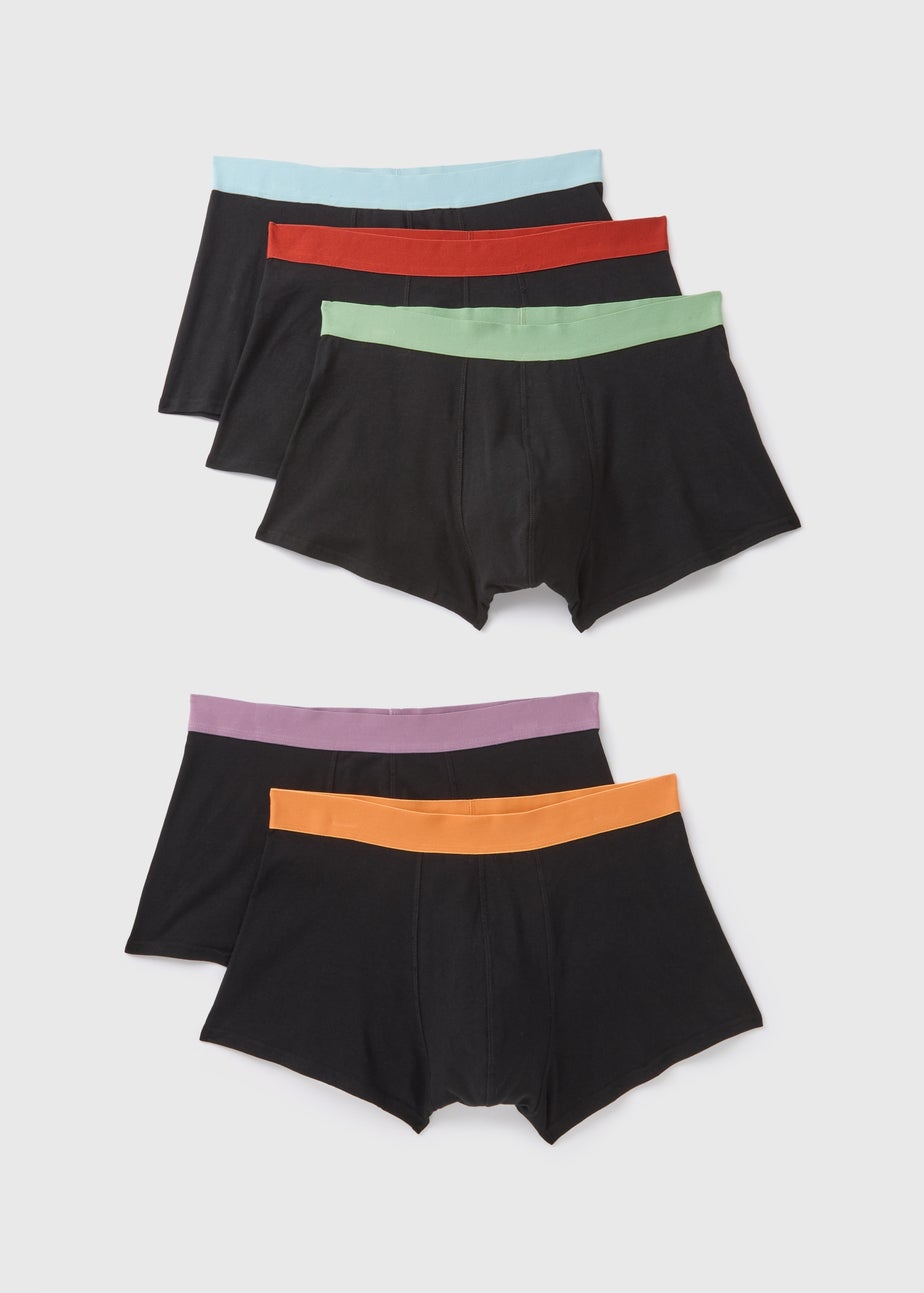 5 Pack Black Bright Waistband Hipsters
