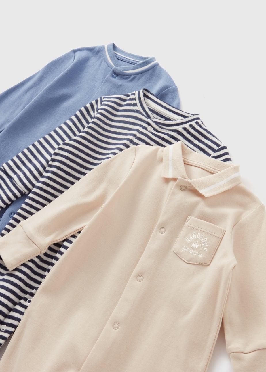 3 Pack Baby Blue Sleepsuits (Newborn-18mths)