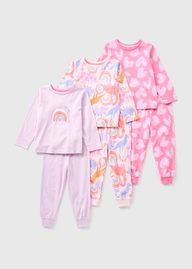 Girls 3 Pack Pink Dino Pyjama Set (1-7yrs)