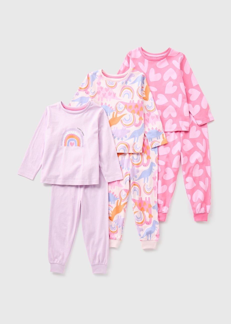 Girls 3 Pack Pink Dino Pyjama Set (1-7yrs)