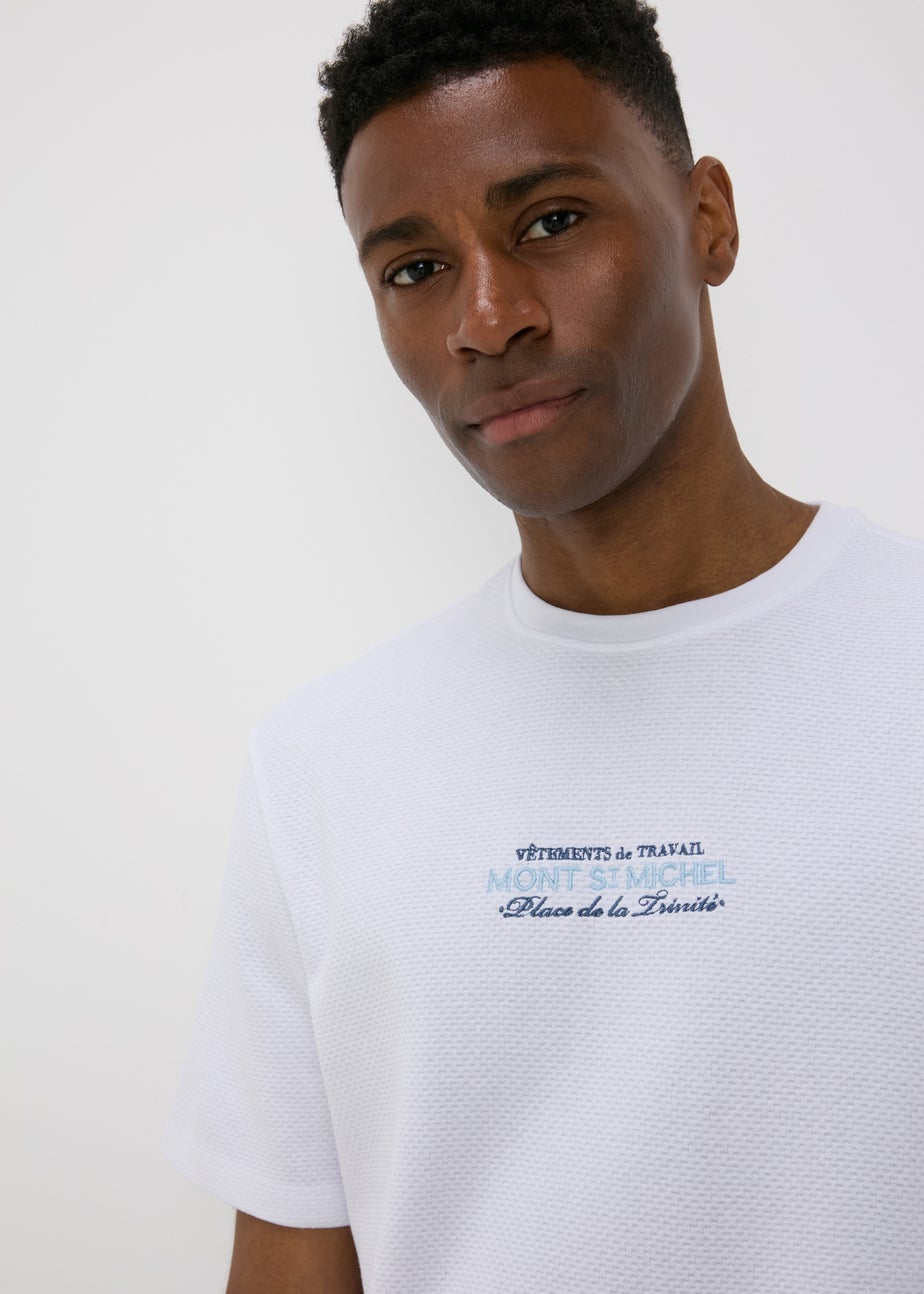 White Embroidered Textured T-Shirt