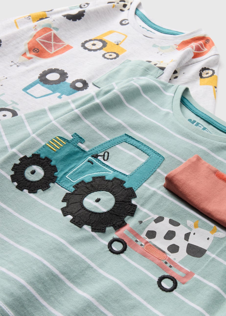 Boys 2 Pack Oatmeal Tractor Pyjama Sets (1-7yrs)