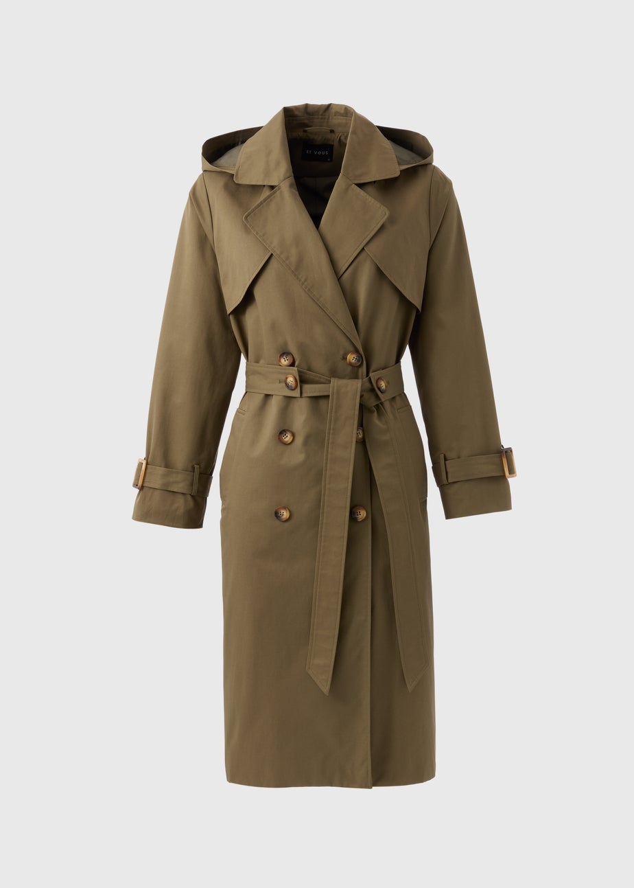 Et Vous Khaki Hooded Trench Coat