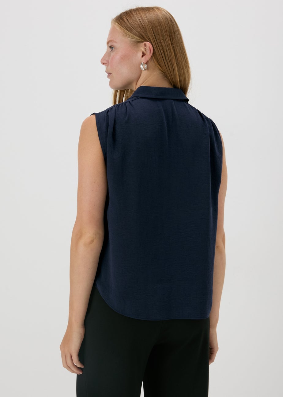 Navy Sleeveless Button Shirt