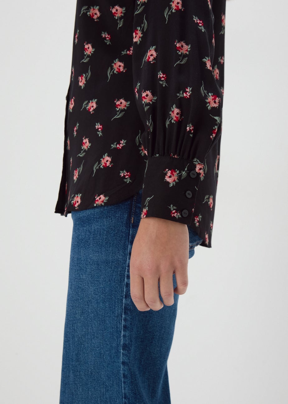 Black Floral Viscose Shirt