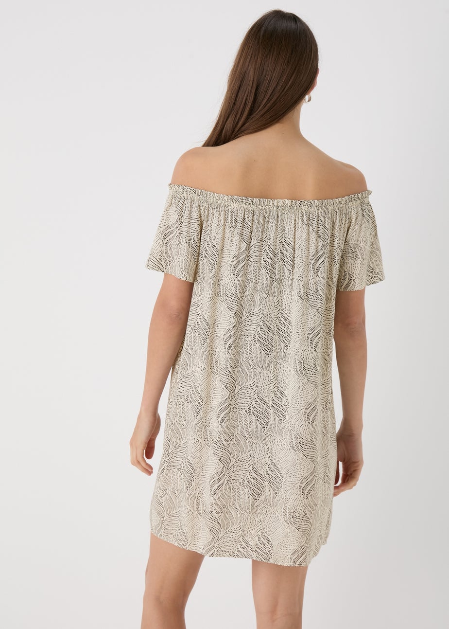 Beige Patterned Bardot Dress
