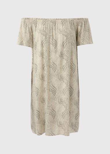 Beige Patterned Bardot Dress