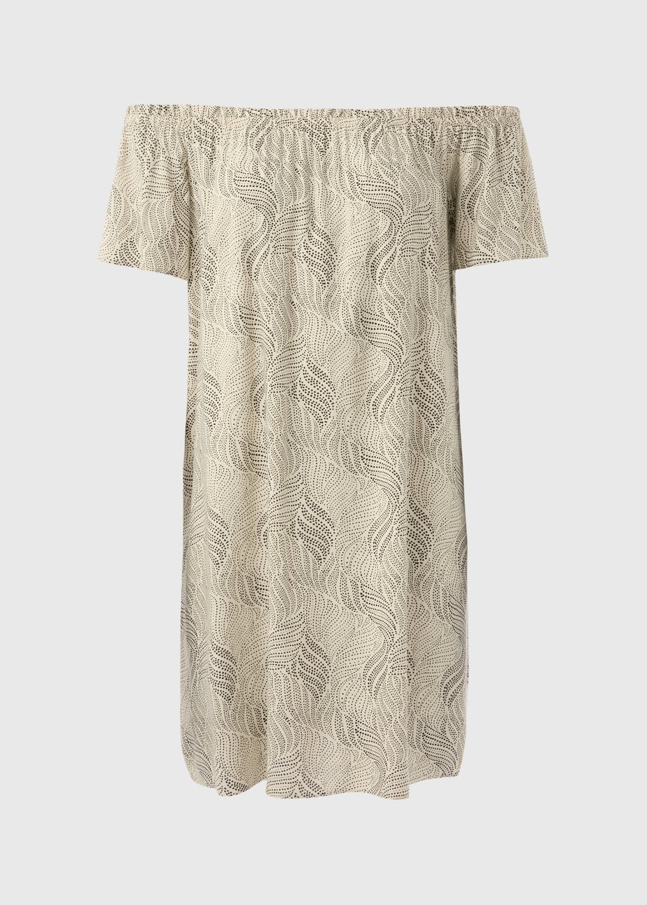 Beige Patterned Bardot Dress