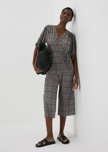 Black Mono Floral Plisse Jumpsuit