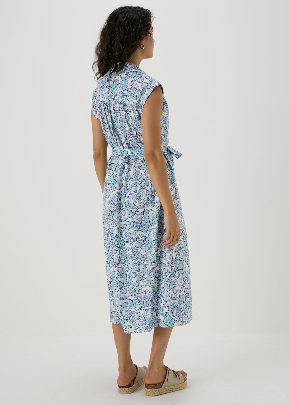 Blue Paisley Midi Shirt Dress