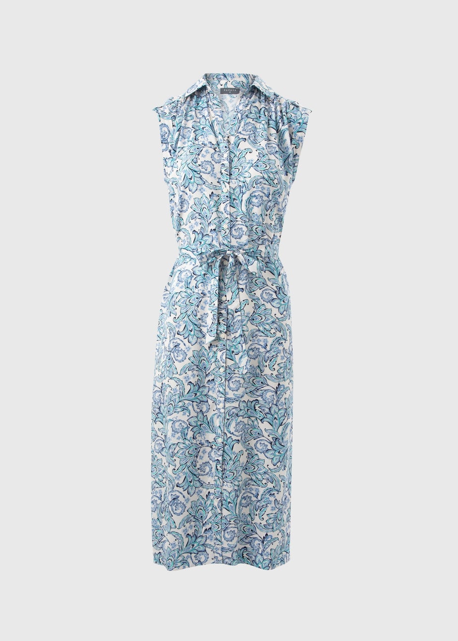 Blue Paisley Midi Shirt Dress
