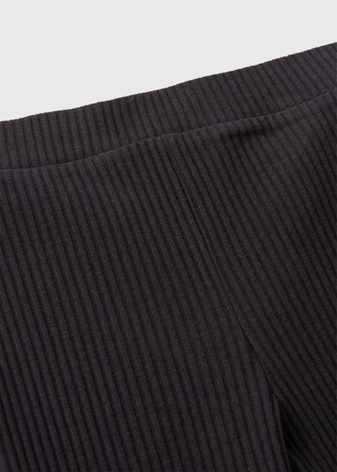 Girls Black Ribbed Flared Leggings (7-15yrs)