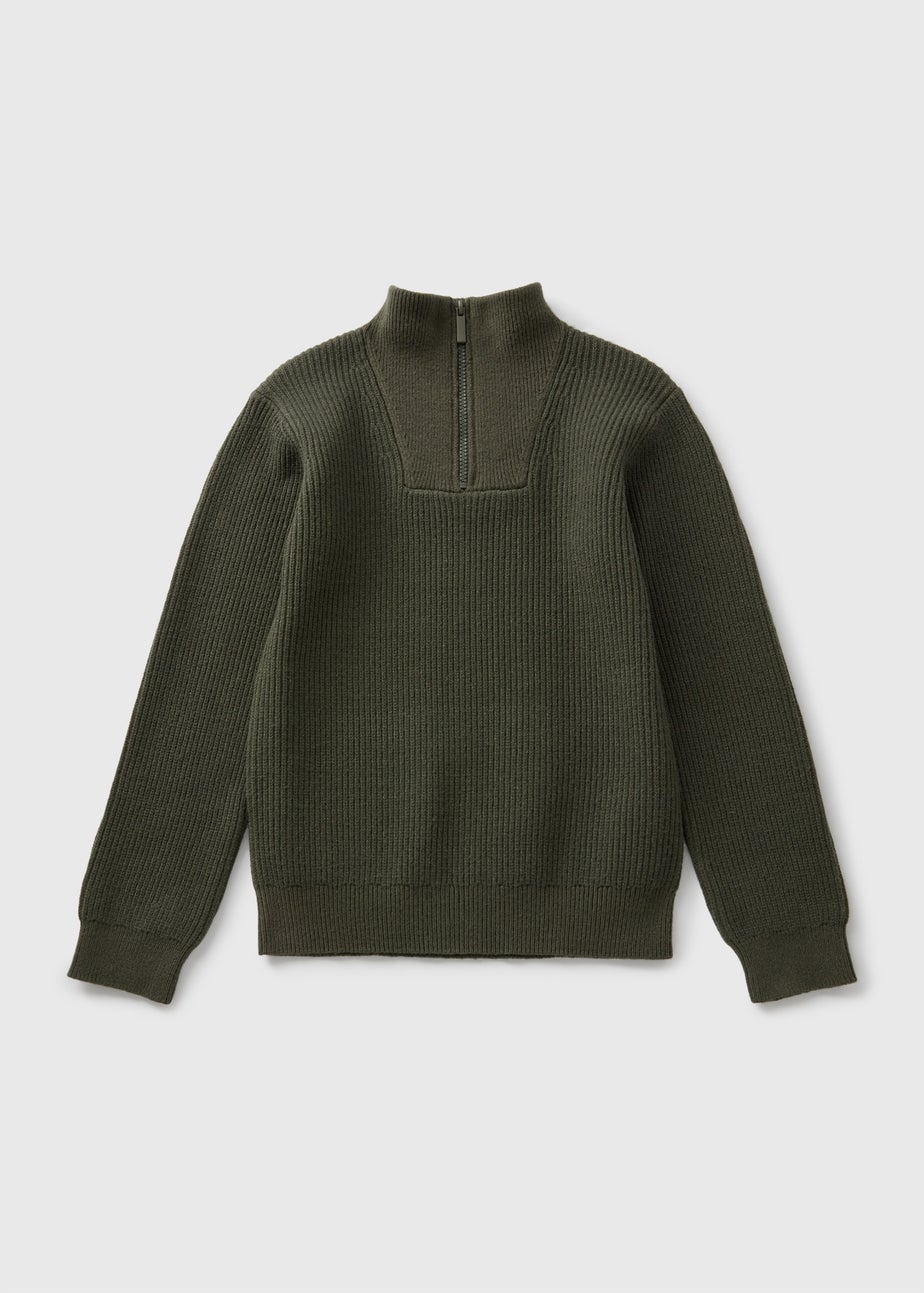 Boys Khaki Knitted Half Zip (7-15yrs)