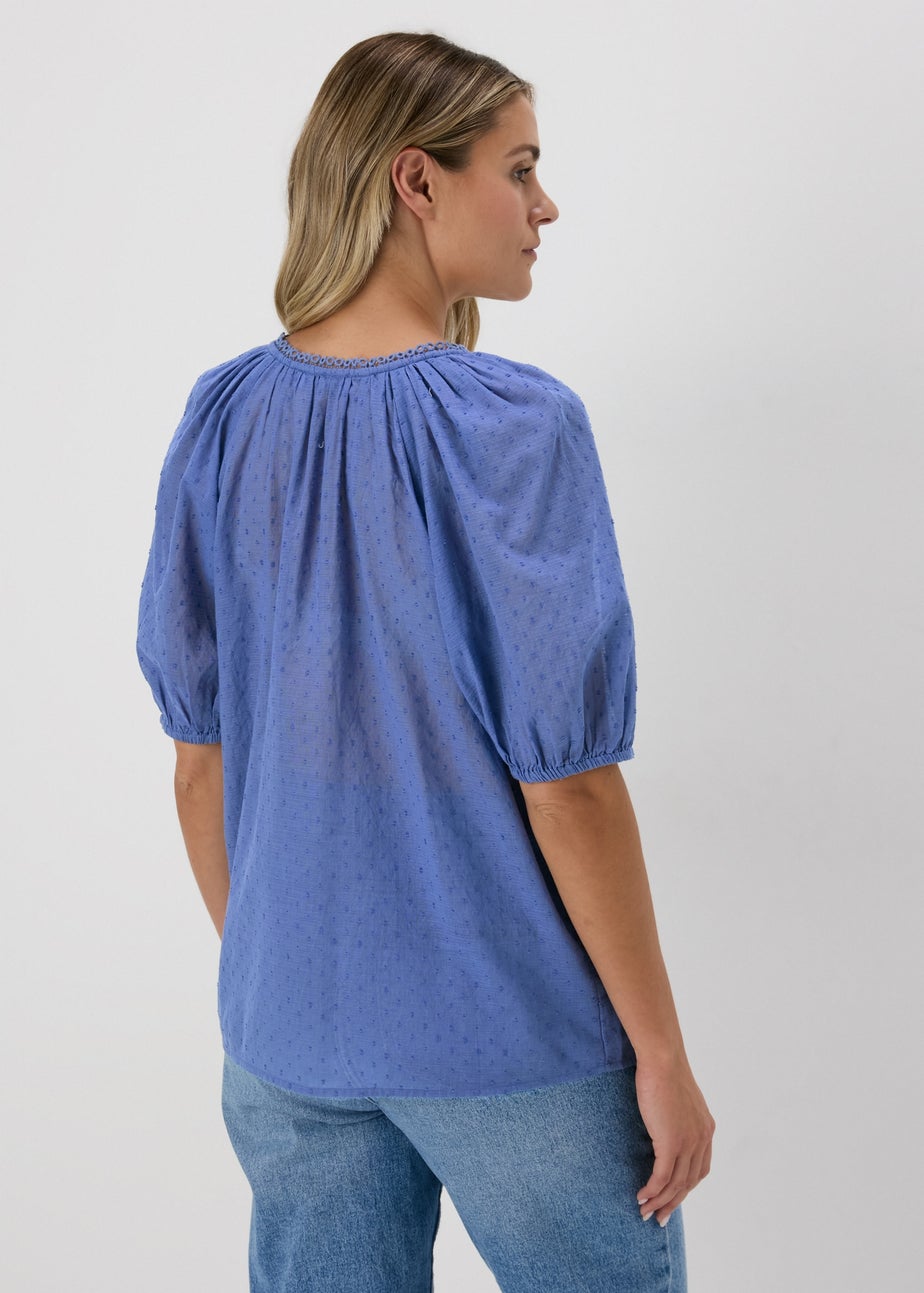Blue Dobby Boho Tie Front Blouse