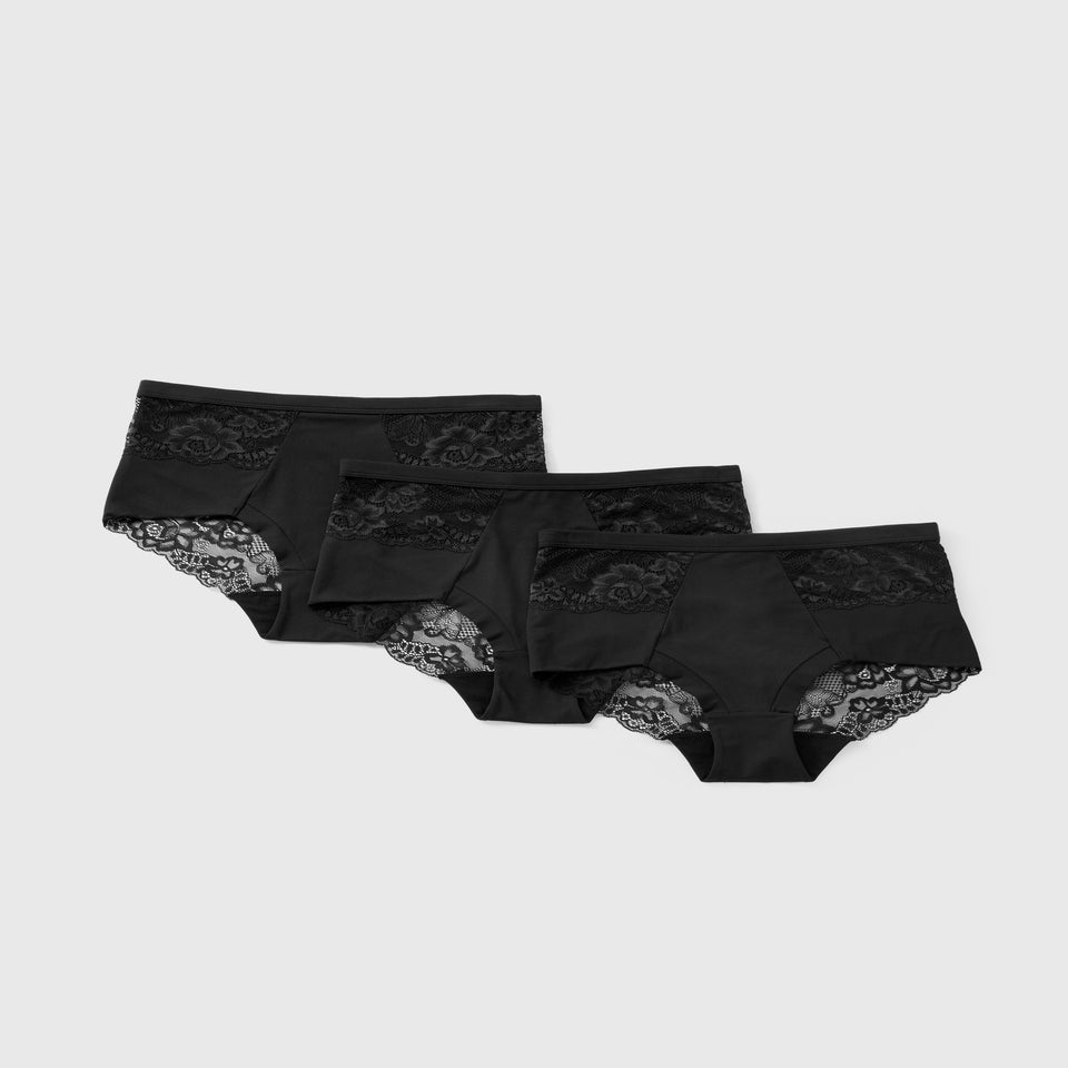3 Pack Black Brushed Lace Full Knickers