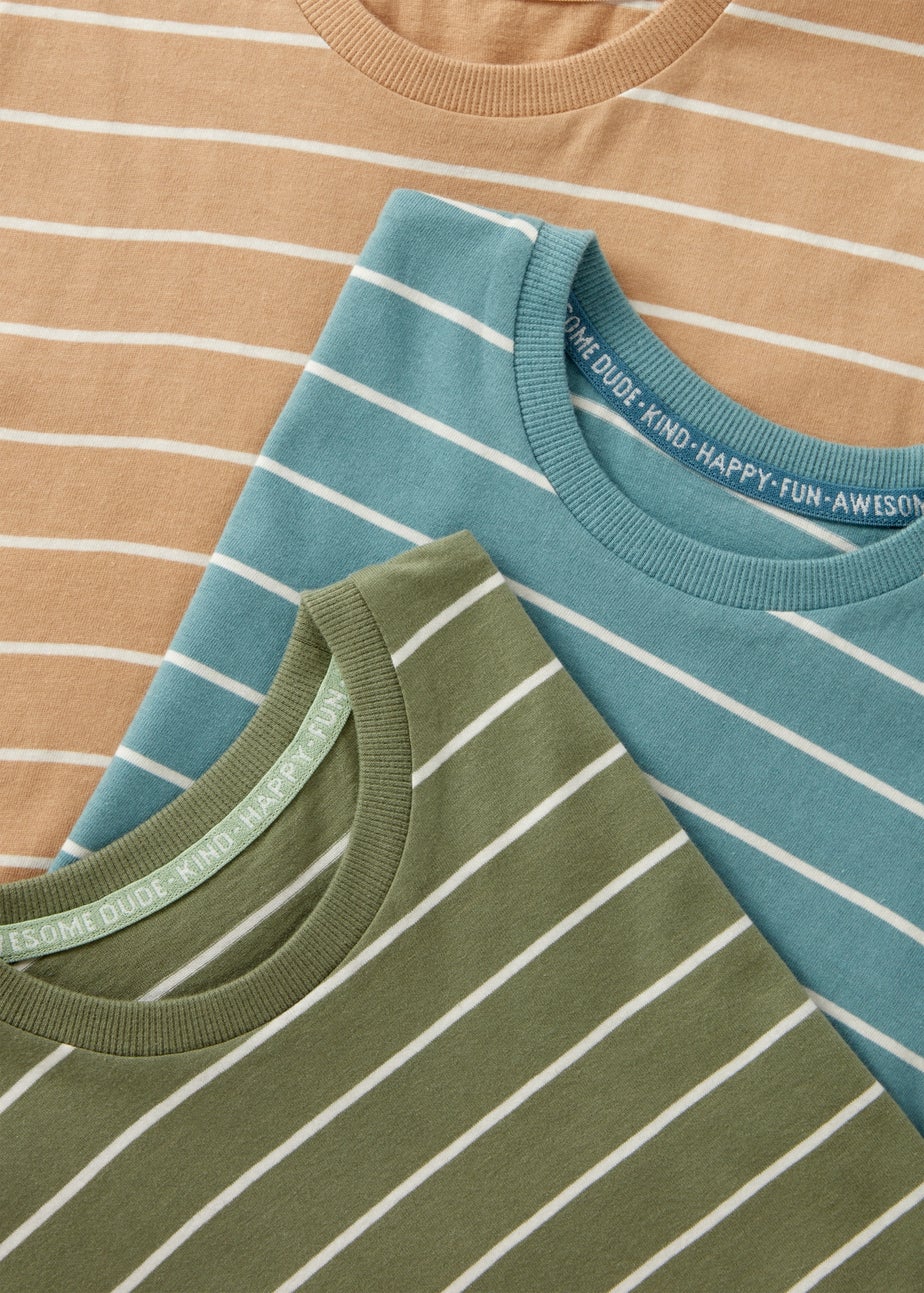 3 Pack Boys Green Striped T-Shirts (1-7yrs)