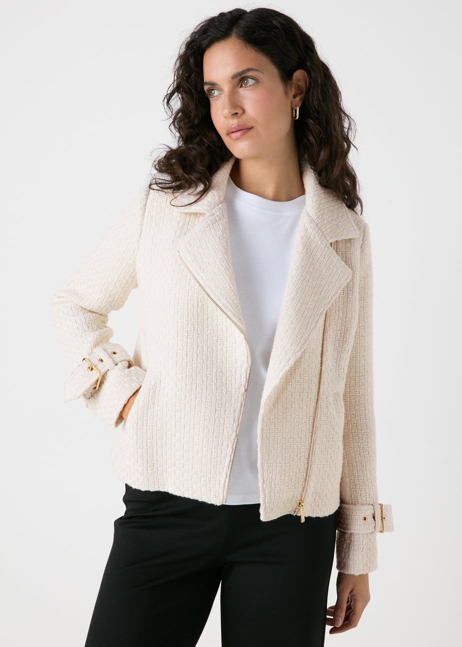 Et Vous Ivory Boucle Biker Jacket