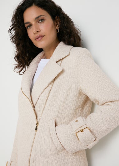 Et Vous Ivory Boucle Biker Jacket
