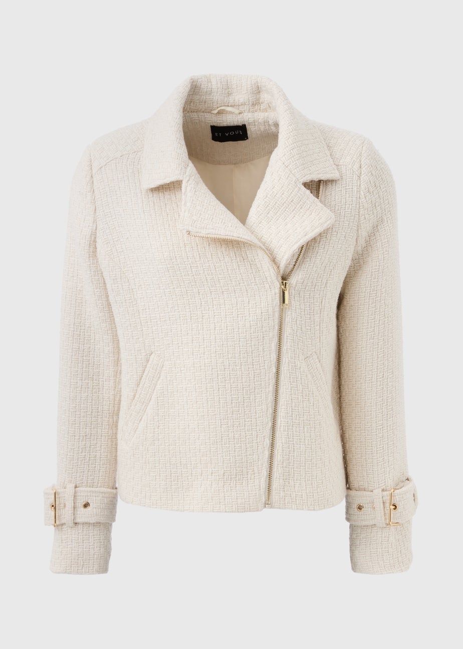 Et Vous Ivory Boucle Biker Jacket