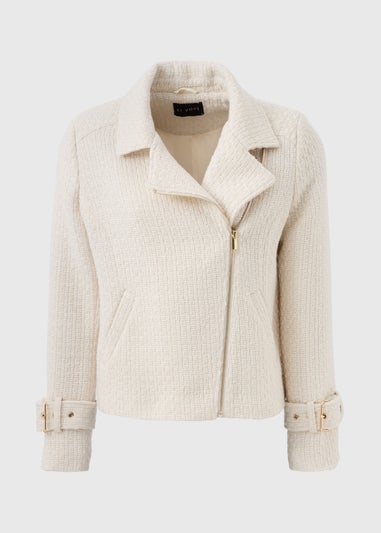Et Vous Ivory Boucle Biker Jacket
