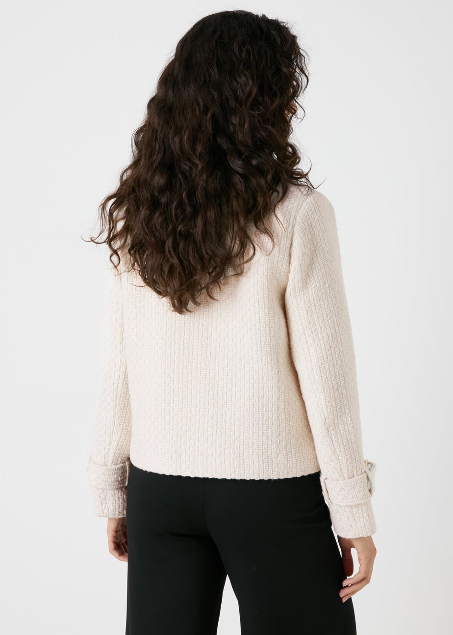 Et Vous Ivory Boucle Biker Jacket