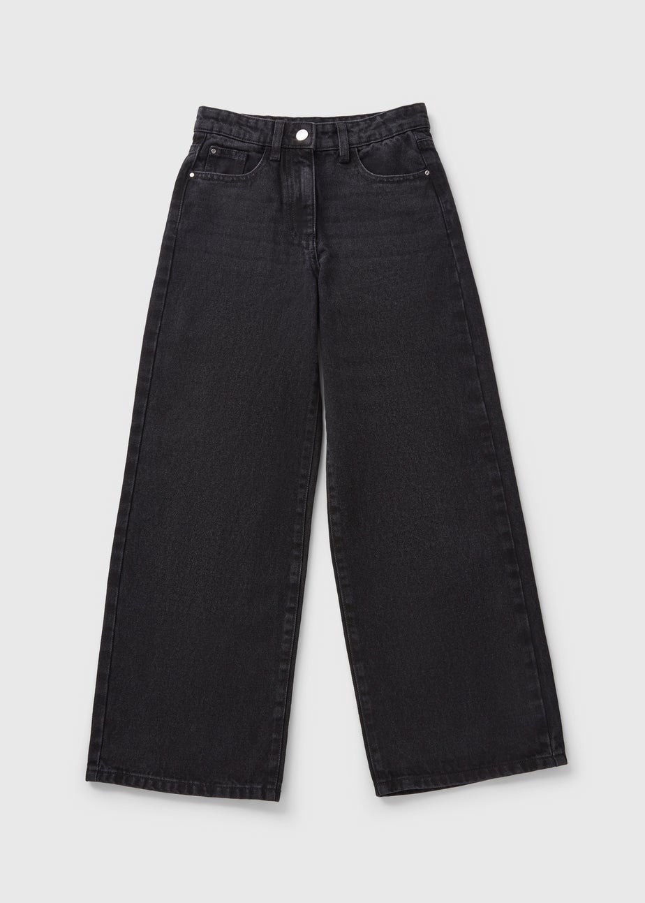 Girls Black Wide Leg Jeans (7-15yrs)