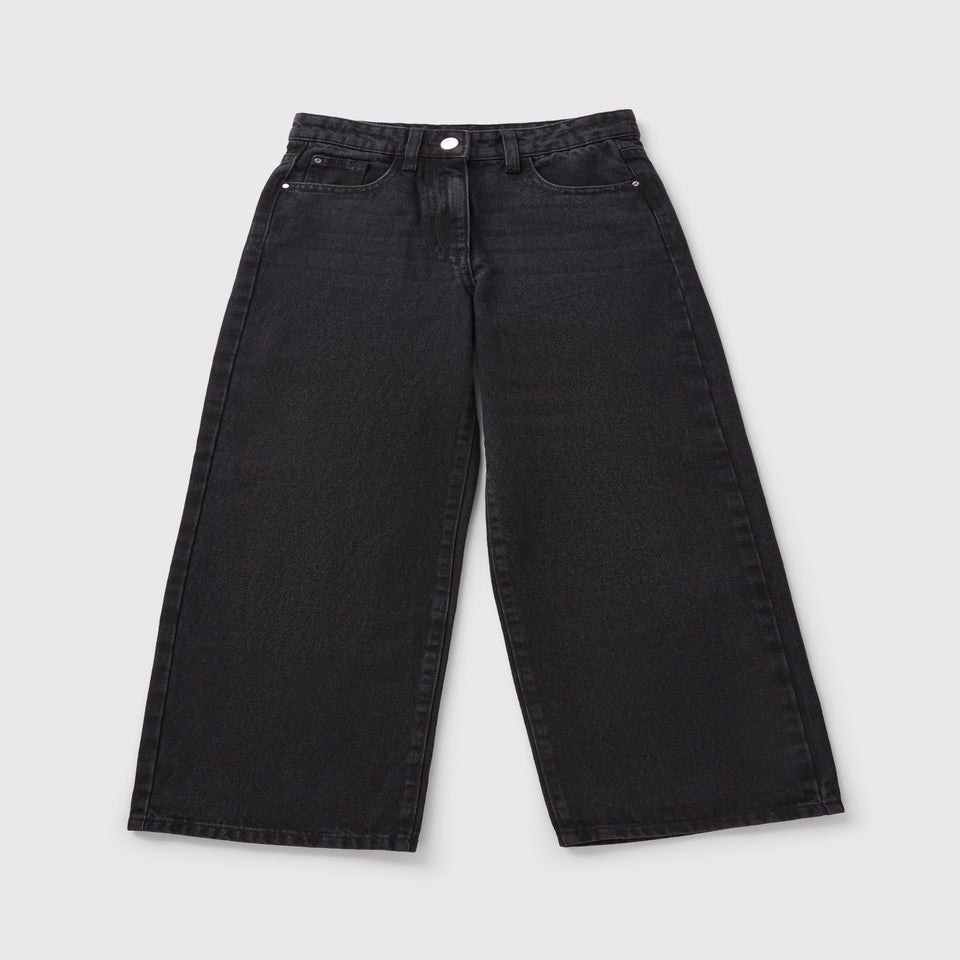 Girls Black Wide Leg Jeans (7-15yrs)