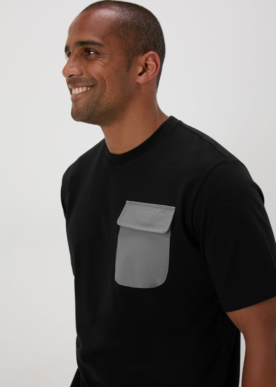 Black Woven Grey Pocket T-Shirt