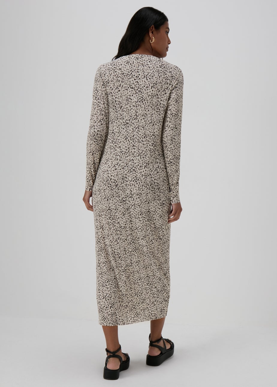 Cream Spot Print Plisse Midi Dress