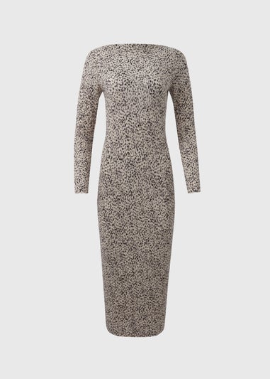 Cream Spot Print Plisse Midi Dress