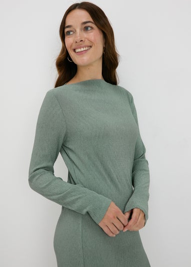 Green Plisse Midi Dress