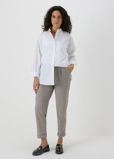 Brown Check Ponte Straight Leg Trousers