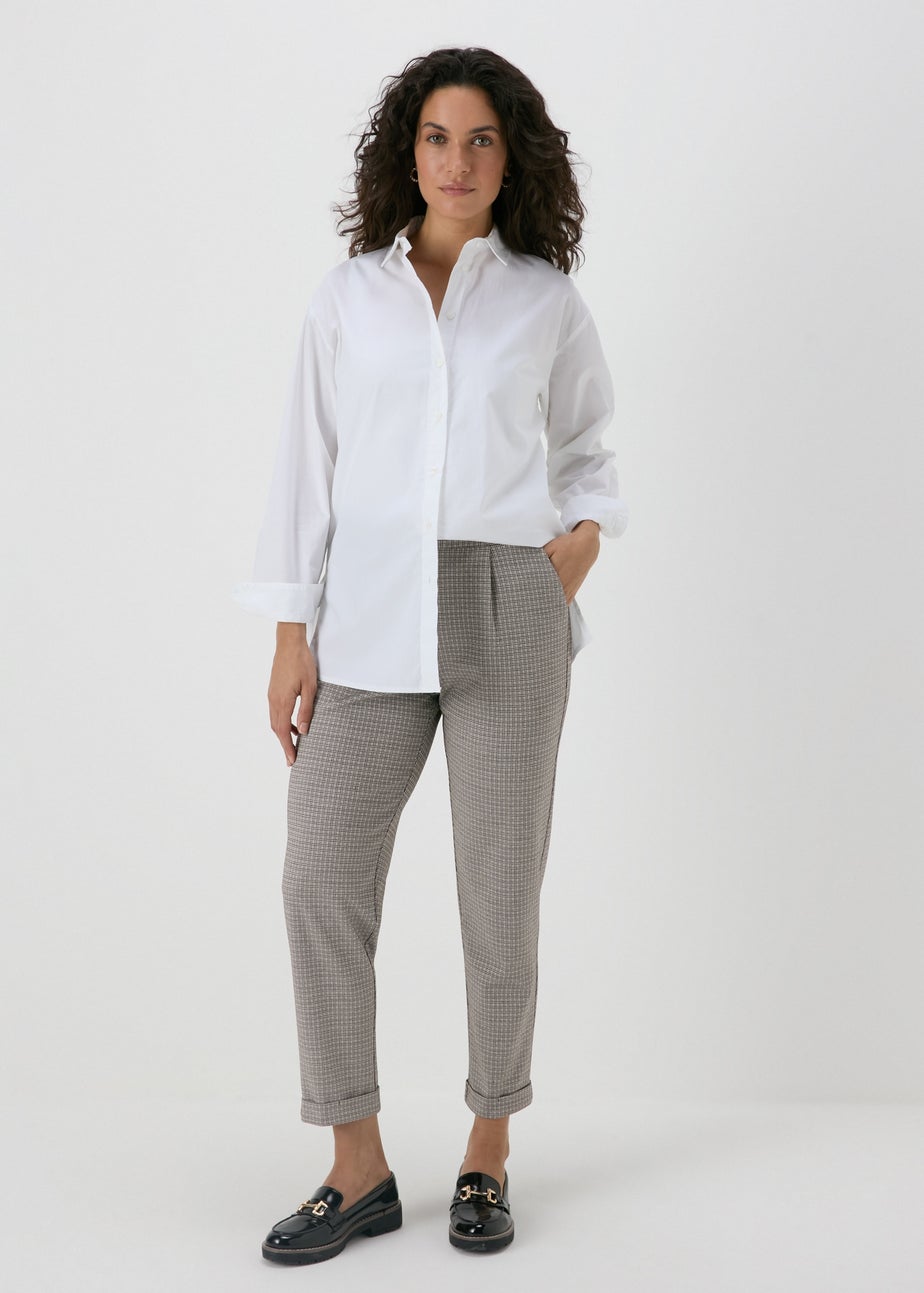 Brown Check Ponte Straight Leg Trousers