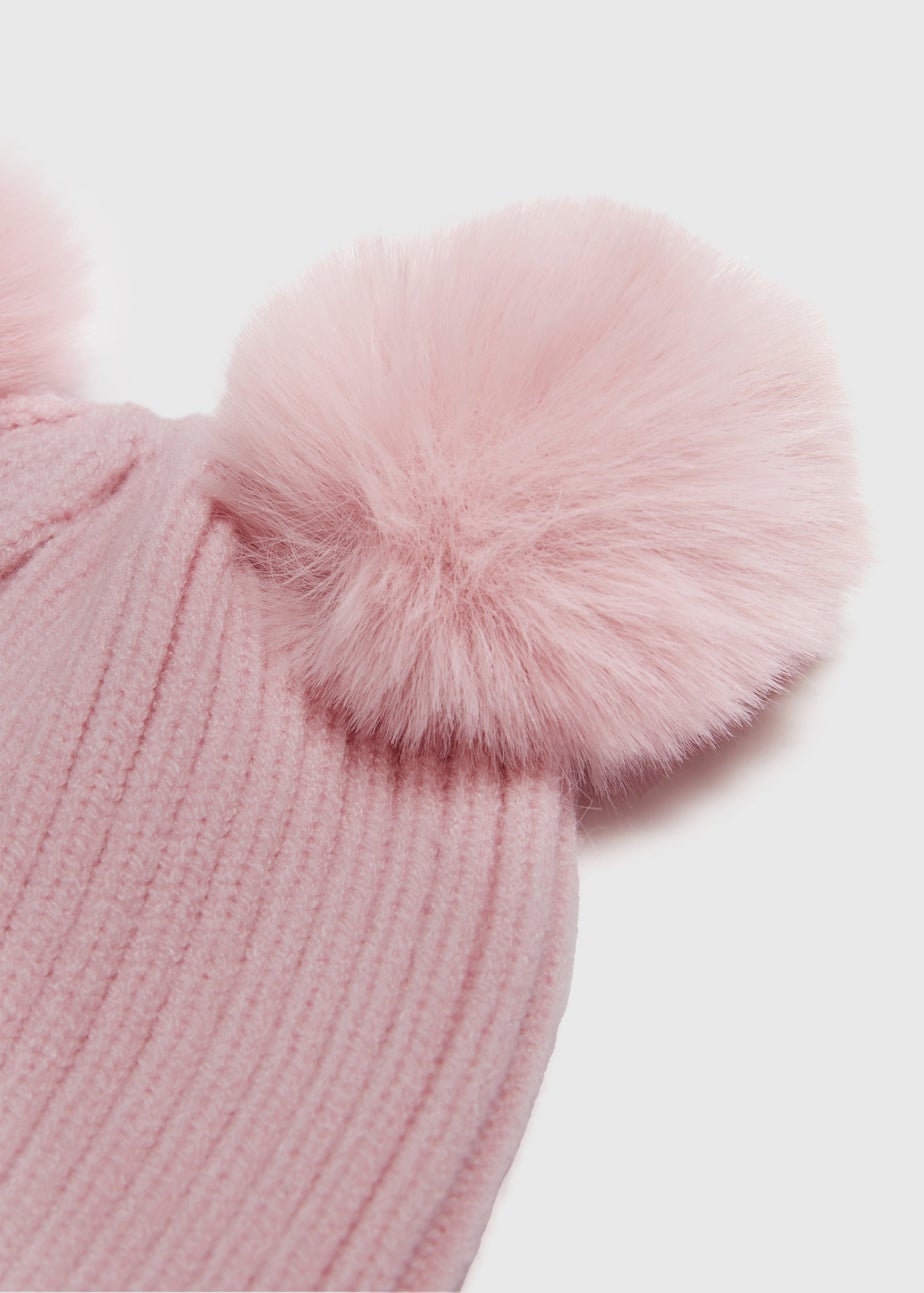 Girls Pink Double Pom Pom Beanie (3-13yrs)