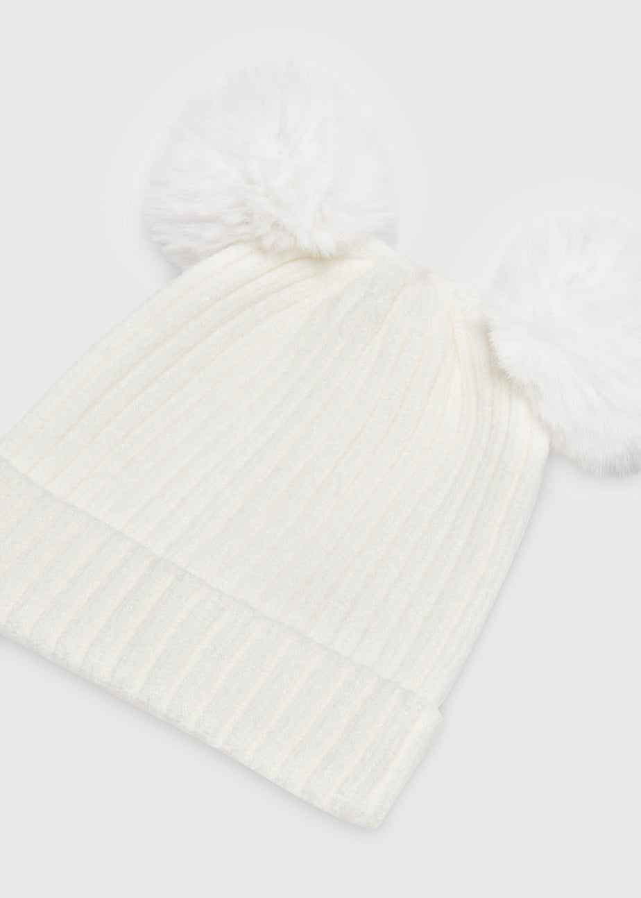 Baby Cream Double Pom Pom Beanie (Newborn-24mths)