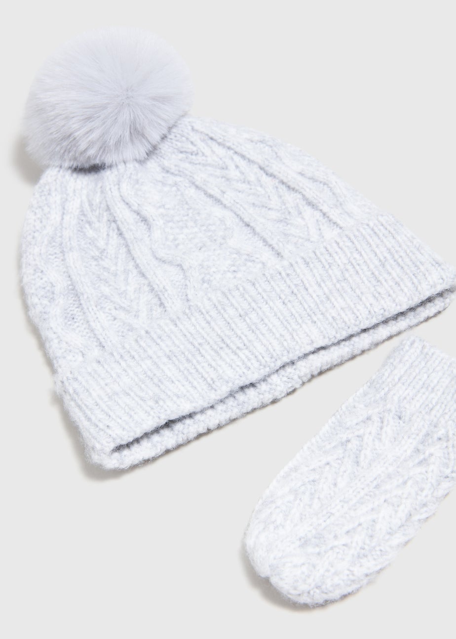 2 Pack Baby Grey Beanie Hat & Mitt Gloves Set (Newborn-24mths)