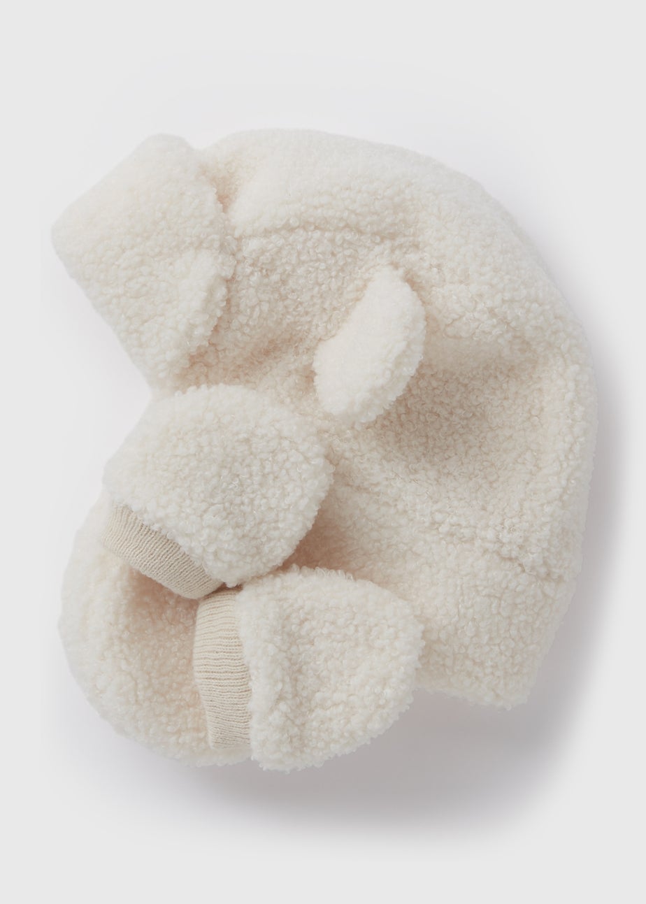 2 Piece Baby Cream Borg Tapper Hat & Mitt Gloves (Newborn-24mths)