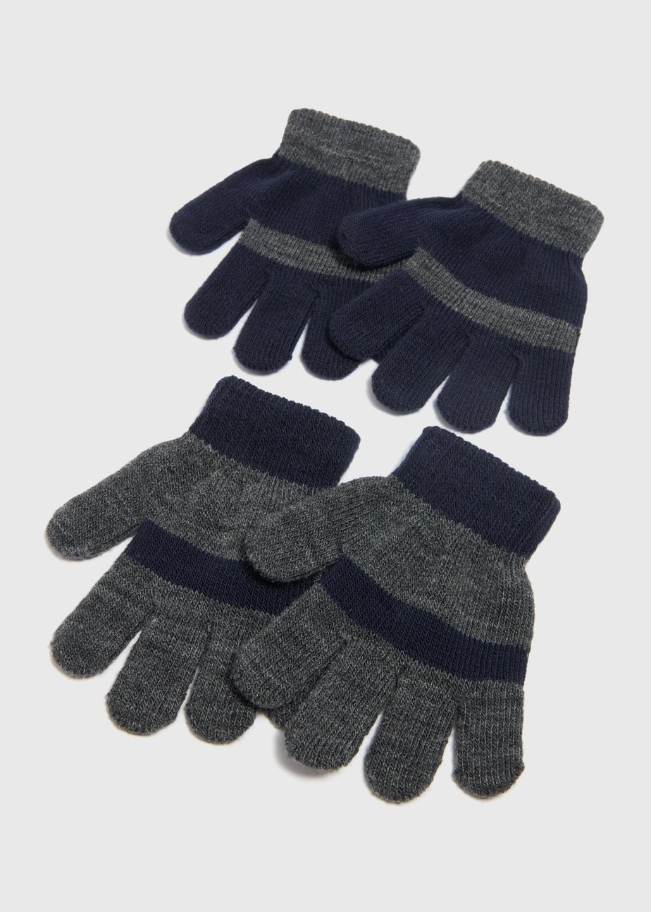 2 Pack Boys Navy Stripe Gloves