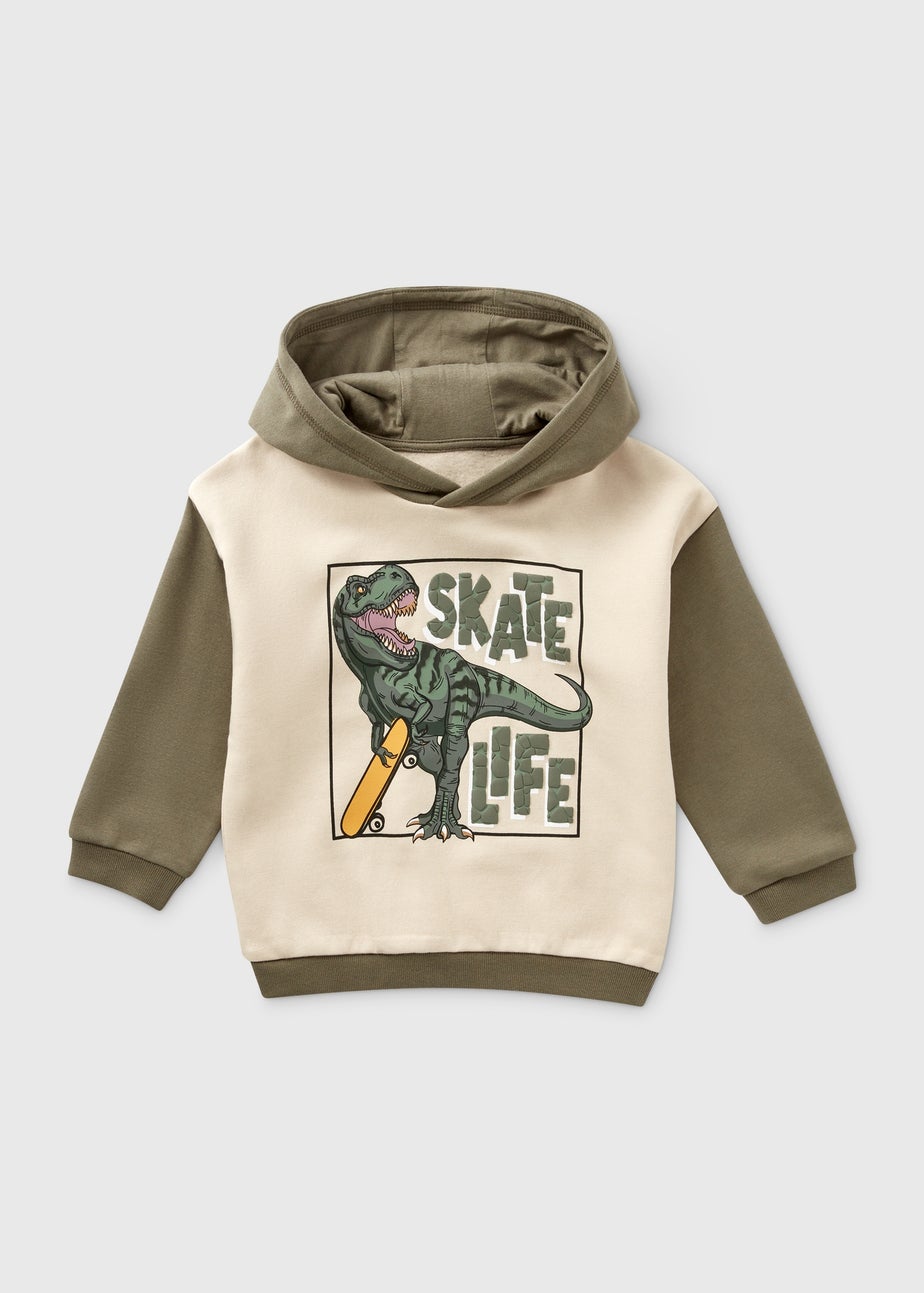 Boys Cream Dinosaur Print Hoodie