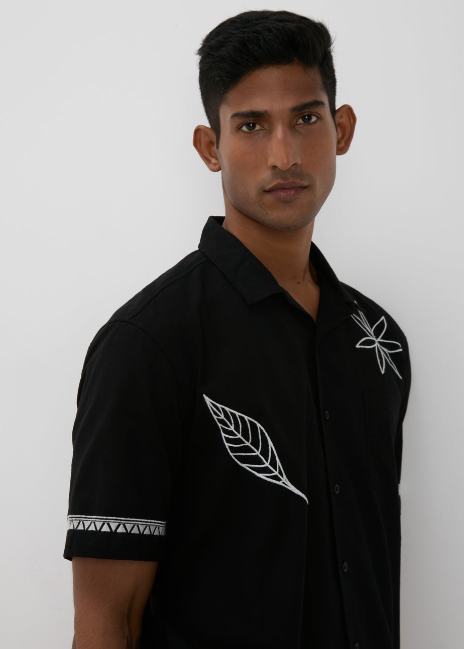 Black Leaf Embroidered Shirt