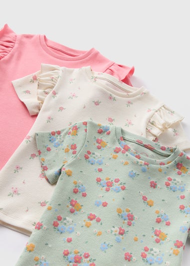 3 Pack Girls Pink Floral T-Shirts (1-7yrs)