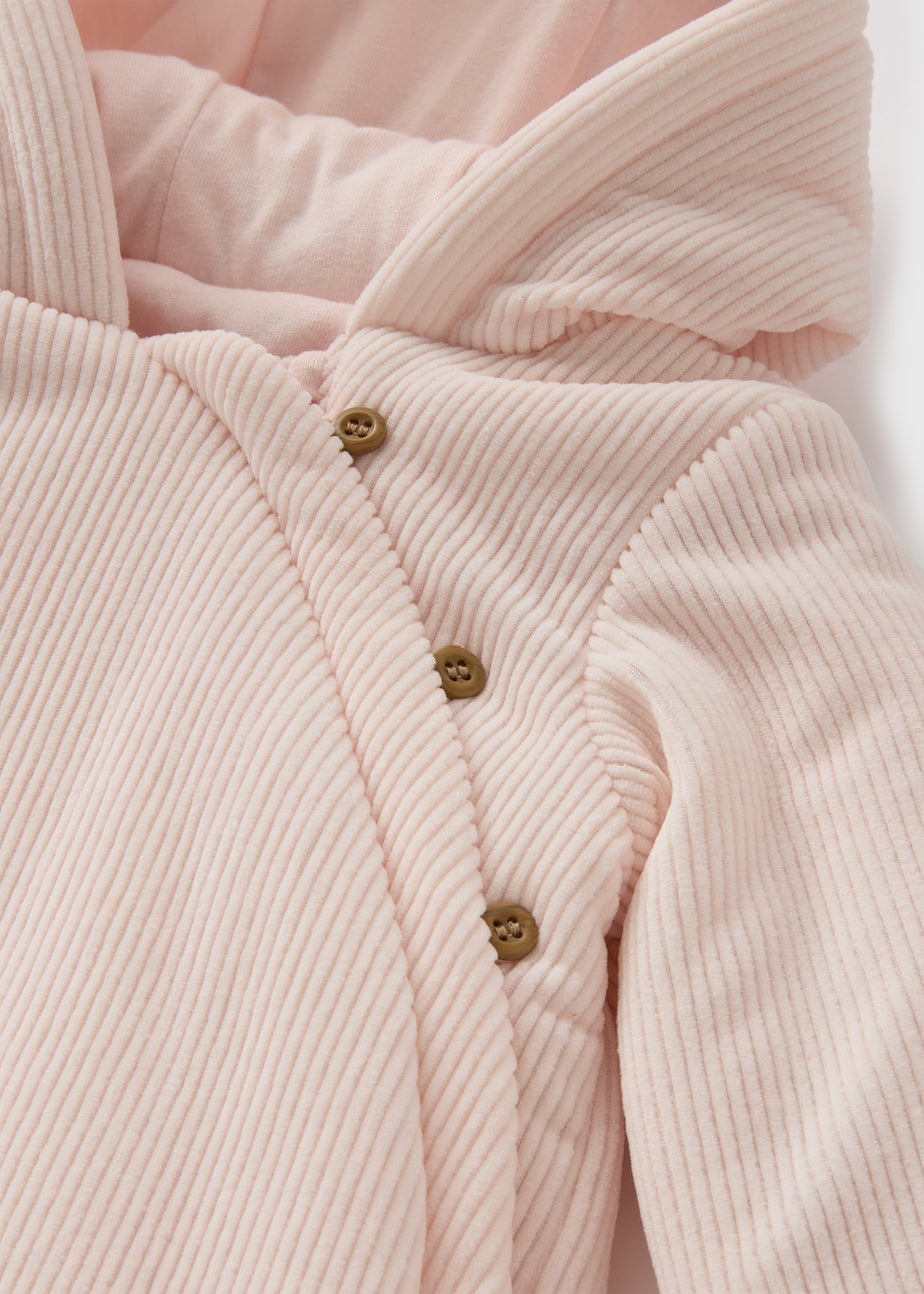 Baby Pink Velour Ribbed Pramsuit (Newborn-18mths)