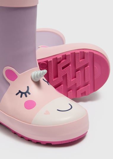 Girls Pink Unicorn Fleece Lined Wellies (Younger 4-12)