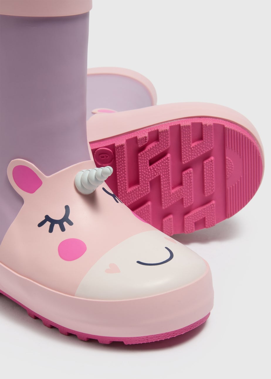 Girls Pink Unicorn Fleece Lined Wellies (Younger 4-12)