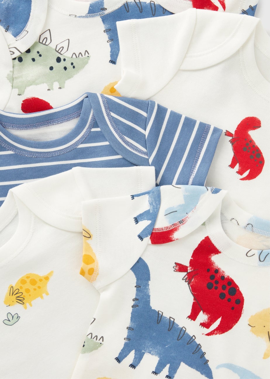 5 Pack Baby White Dinosaur Bodysuits (Newborn-23mths)