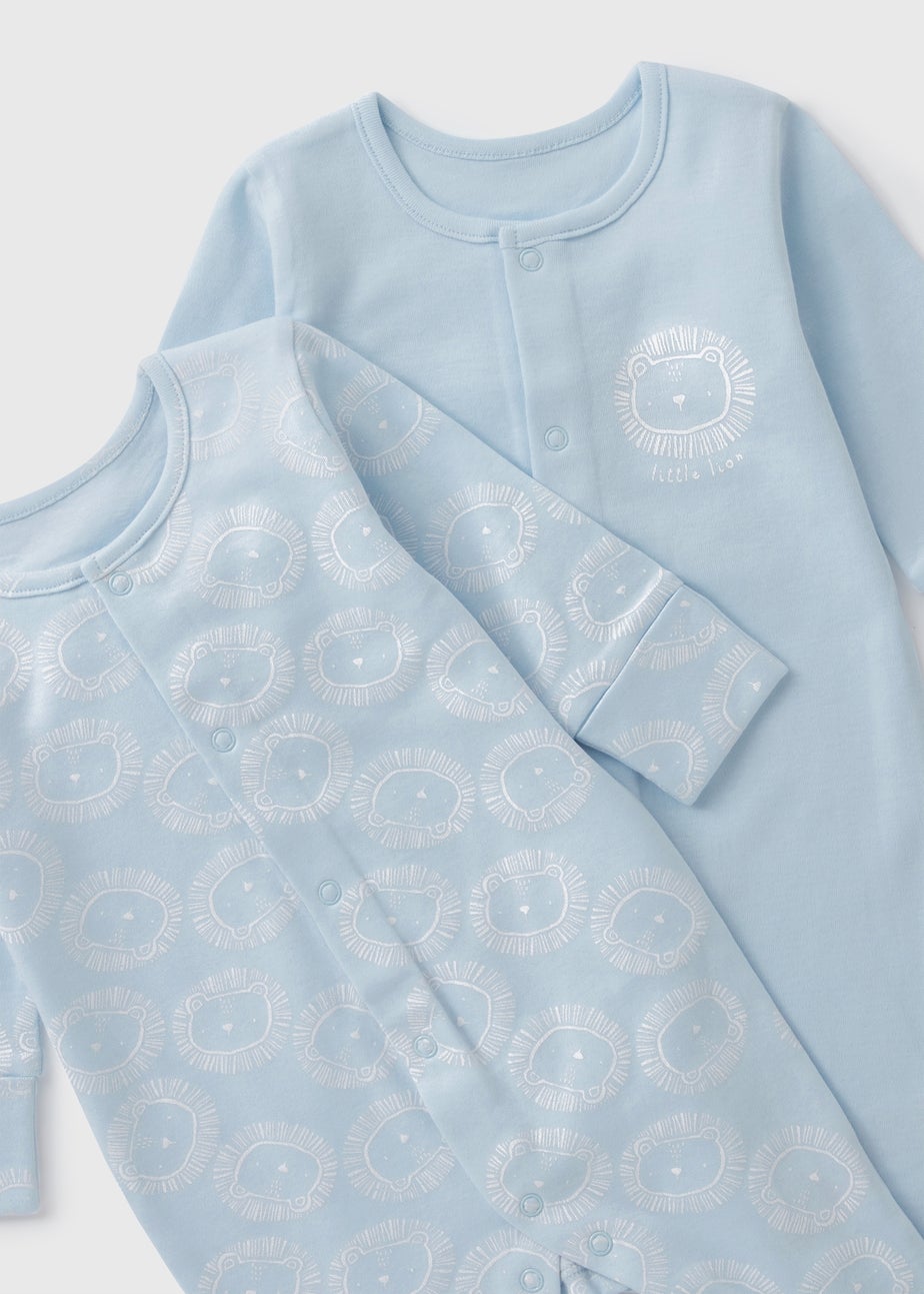2 Pack Baby Blue Lion Sleepsuits (Newborn-23mths)